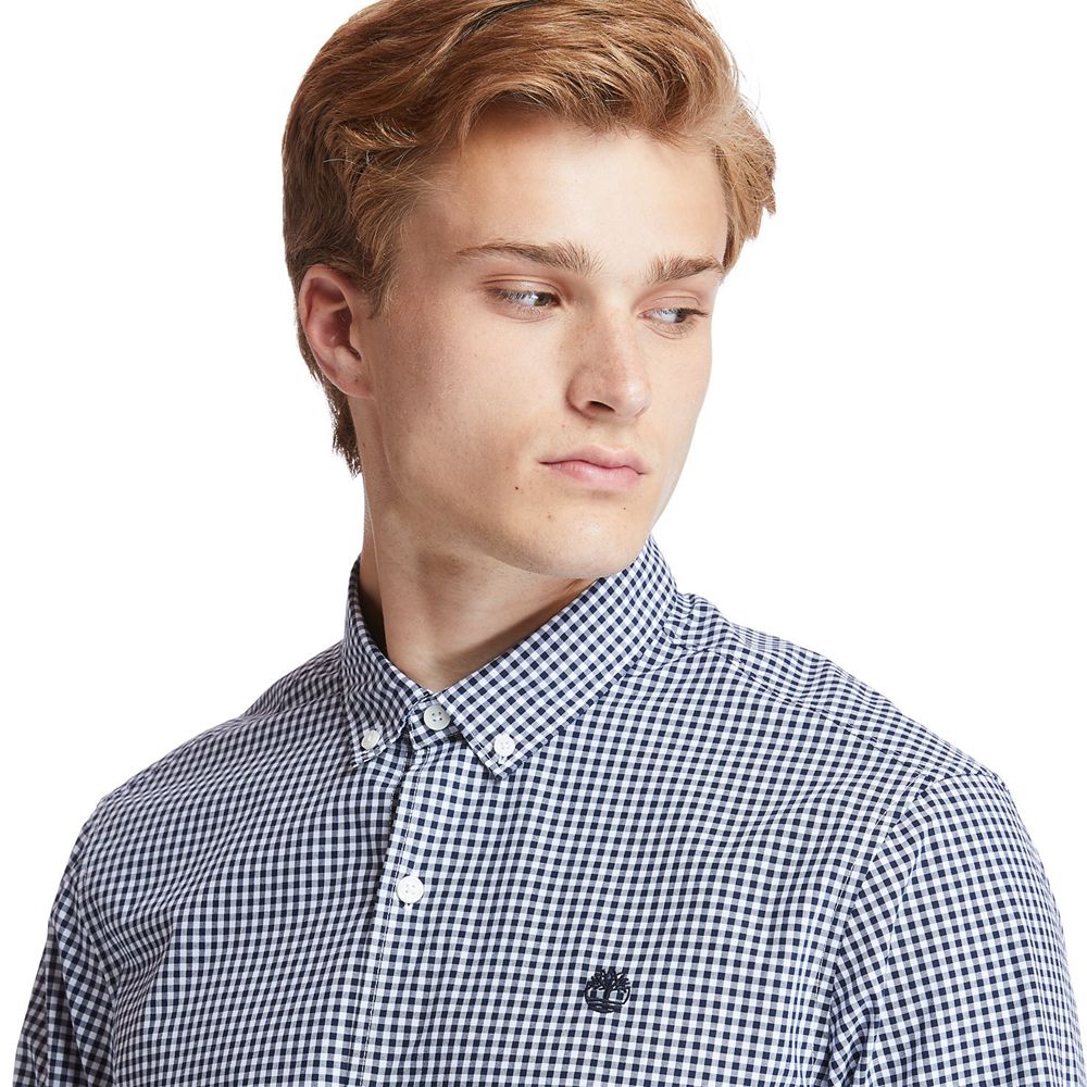 Camasi Timberland Barbati Albastri - Suncook River Long-Sleeve Poplin Gingham - Romania - TYGWBP013